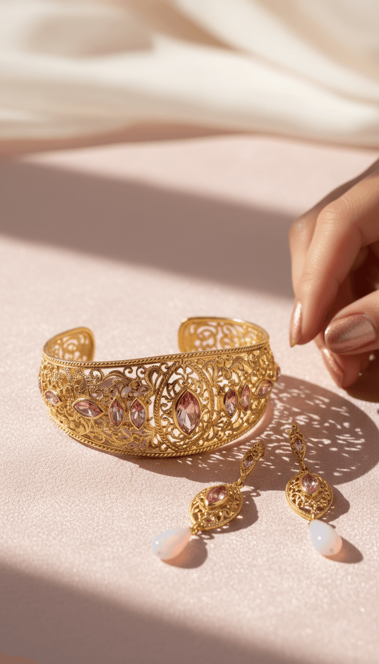 Gold-plated jewelry set with gemstone details