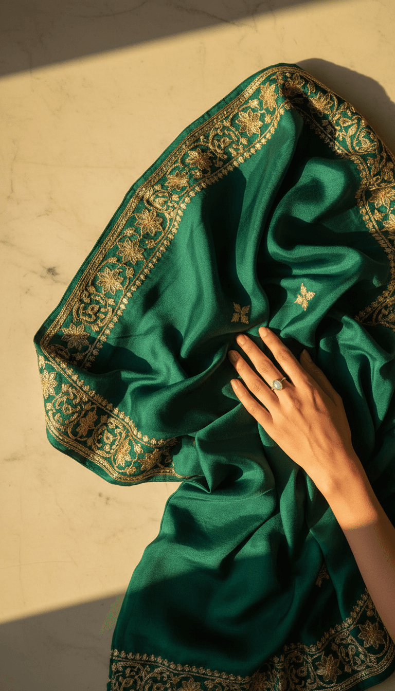 Emerald green dupatta with embroidered details