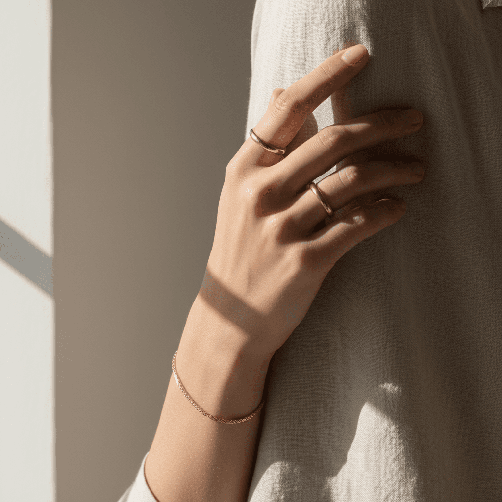 Gold and silver jewelry pieces displayed on beige fabric