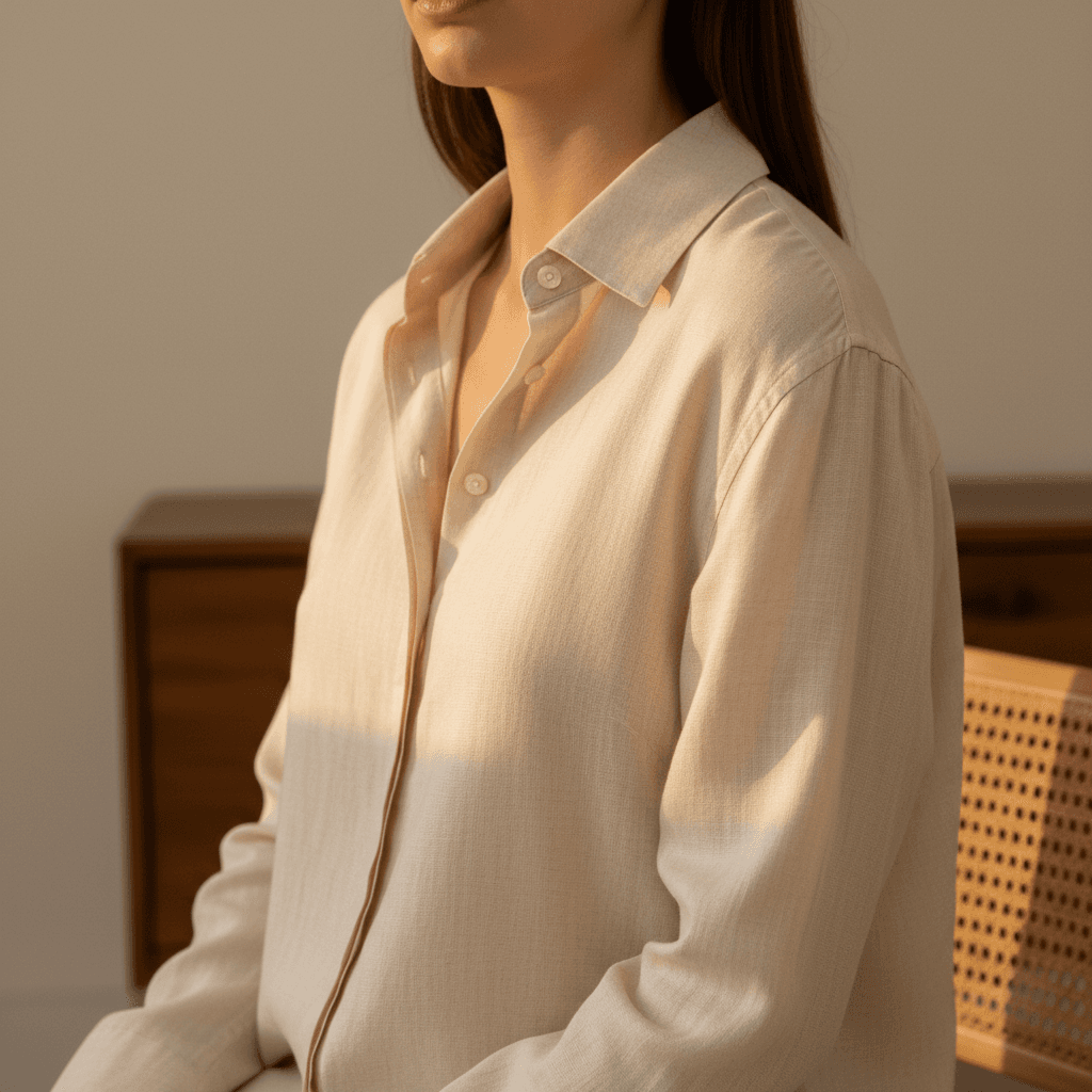 Folded women's clothing in quality fabrics and soft colors